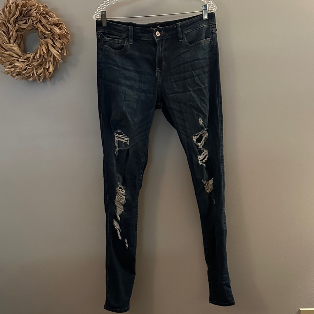 Distressed Hollister Mid Rise Super Skinny Jeans